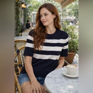 COS Navy/White Short Sleeve Striped nautical/perfectly preppy Tee